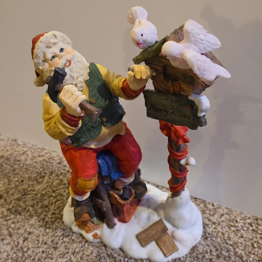 Santa Claus Figurine with Birdhouse - Santa Toy Maker Porcelain